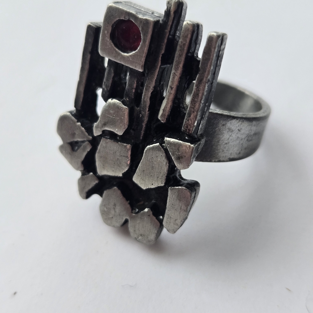 VINTAGE DANISH MODERNIST PEWTER & ENAMEL RING LYSGAARD DESIGN